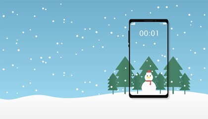 Vector smartphone winter celebration in Christmas and new year festive season concept with copy space.