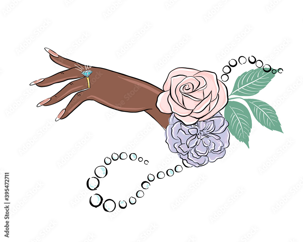 Graceful black Female hand wearing and showing the Ring with a ...