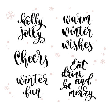 Christmas and Happy New Year quotes, holidays winter lettering set.