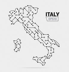 Wall Mural - Abstract futuristic map of Italy. Electric circuit of the country. Vector illustration.