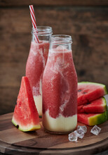 Ice-cold Melon Smoothies With Watermelon, Galia Melon And Yoghurt