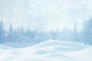 Wall Mural - winter xmas background with snowfall and blurred bokeh.merry christmas and happy new year greeting c