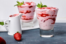 Strawberry Mousse In A Glass With Strawberry Sauce