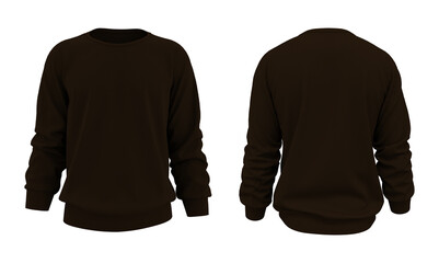 Blank sweatshirt mock up template in front, and back views, isolated on white, 3d rendering, 3d illustration