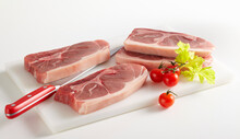 Raw Pork Shoulder In Four Slices (lumberjack Steaks)