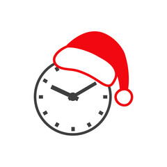 Tiempo de navidad. Logotipo gorro de Papá Noel con reloj en gris y rojo