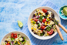 Mexican Like Pasta Salad With Vegetables And Corn