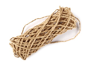 Wall Mural - Brown tied strings, rope yarn isolated on white background, top view