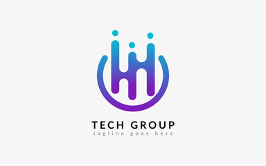 Poster - Abstract People Group Tech Digital Logo Illustration. Flat Vector Logo Design Template.