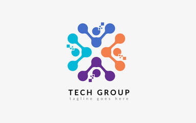 Poster - Abstract People Group Tech Digital Logo Illustration. Flat Vector Logo Design Template.