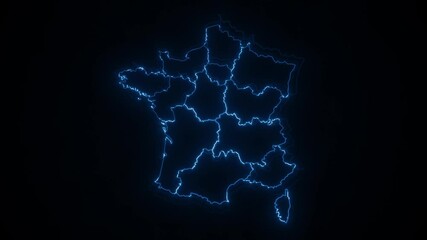 Wall Mural - france map cyber technology showing up intro with new regions/ 4k animated cyber technology france m