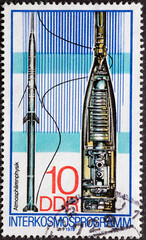 Wall Mural - GERMANY, DDR - CIRCA 1978 : a postage stamp from Germany, GDR showing a meteorological rocket 