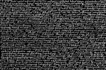Leinwandbilder - Texture of unreadable text with corrections on a black background. Illegible text on a black background with corrections.