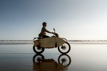 Real Balinese Surfer With Motorcycle And Surfboard 