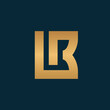 © logomimi - Letter LB or LR logo design, gold color isolated on black background, minimal monogram symbol
