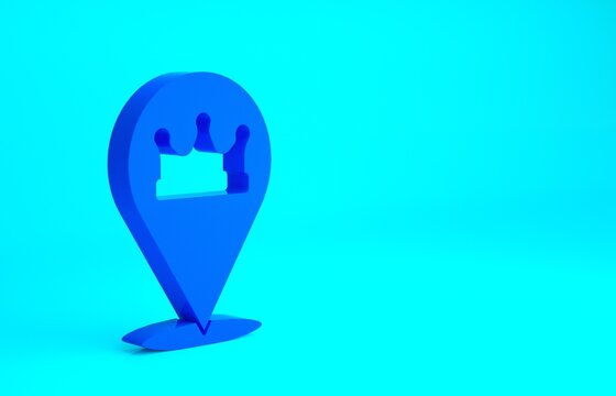 Blue Location king crown icon isolated on blue background. Minimalism concept. 3d illustration 3D render.