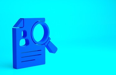 Sticker - Blue Document, paper analysis magnifying glass icon isolated on blue background. Evidence symbol. Minimalism concept. 3d illustration 3D render.