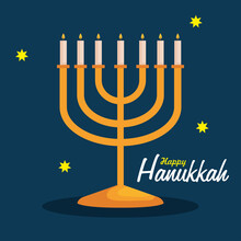 Happy Hanukkah Menorah Design, Holiday Celebration Judaism Religion Festival Traditional And Culture Theme Vector Illustration