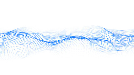 Poster - abstract blue wave with moving dots. flow of particles. vector cyber technology illustration.