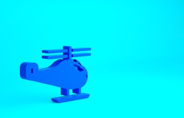 Poster - Blue Helicopter aircraft vehicle icon isolated on blue background. Minimalism concept. 3d illustration 3D render.