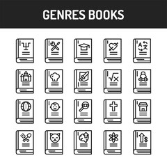 Wall Mural - Genres of books black line icons set. Vector illustration