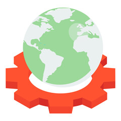 Wall Mural - globe over gear, global settings isometric icon