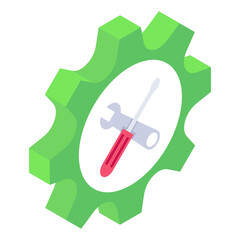 Sticker - 
Gear over hand, management service isometric icon
