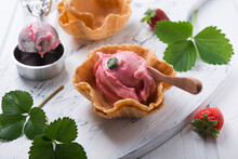 Strawberry Nice Cream In A Wafer Bowl