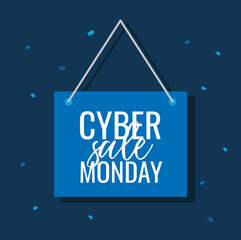 Wall Mural - cyber monday lettering in label hanging vector illustration design