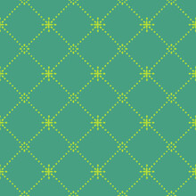Neutral Green Christmas Stars And Dotted Lines Diamond Seamless Pattern.