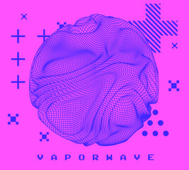 Poster - Composition with glitched morphing blob and geometric shapes. Science and technology concept.