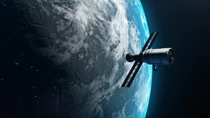 artificial satellite of the earth. a satellite flying in space over the globe