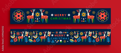 Fotomural Merry Christmas folk animal banner cartoon set