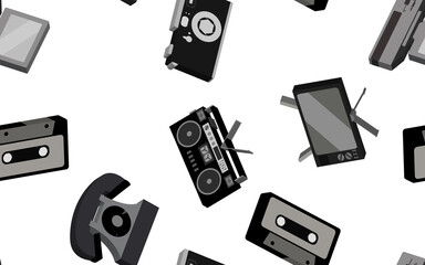 Poster - Texture seamless pattern from old vintage retro hipster stylish electronics appliances to home appliances 70s, 80s, 90s. The background. illustration. Disco poster