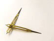 Old brass reduction compass or proportional scale divider. Geometry tool used to scale designs.