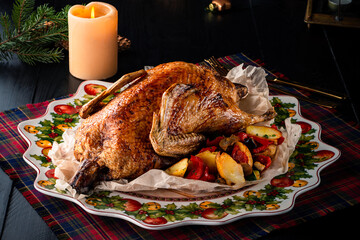 Sticker - Festive celebration roasted turkey for Thanksgiving or Christmas, baked Turkey for thanksgiving