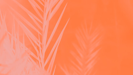 Canvas Print - Pink coral palm leaves and their shadow on orange background