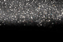 Beautiful, Sparkling Gray Glitter Pouring Down From Above On A Dark Background