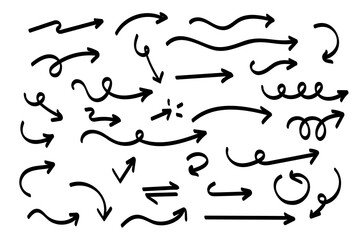 Fototapete - Handmade arrows doodle. Hand drawn sketch symbols set direction mark on a white background. vector illustration graphic design elements