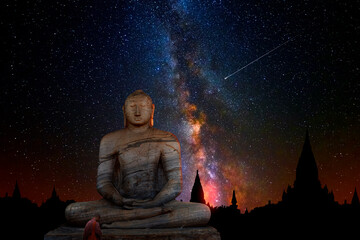 Wall Mural - stone buddha in the starry night