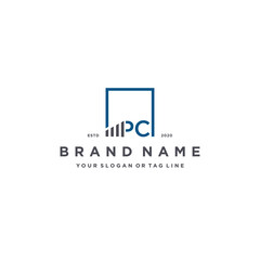 letter PC square logo finance design vector