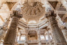 Carved Marble Interior Of Jain Temple At Ranakpur, Rajasthan State, India