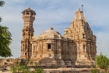 Wall Mural - Kirti Stambha (Tower of Fame) and Shri Digamber Jain Adinath Temple at Chittor Fort in Chittorgarh, Rajasthan state, India