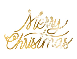 Wall Mural - merry christmas in gold lettering in white background