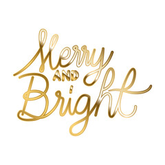 Wall Mural - merry and bright in gold cursive lettering