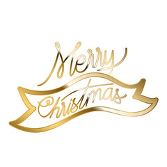 Wall Mural - merry christmas in gold lettering on golden ribbon
