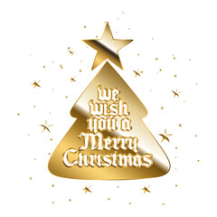 Wall Mural - we wish you a merry christamas in gold lettering on tree
