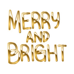 Wall Mural - merry and bright in gold lettering