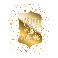 Wall Mural - wishing you a merry christamas in gold lettering with stars