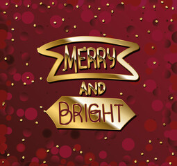 Wall Mural - merry and bright in gold lettering with crimson background